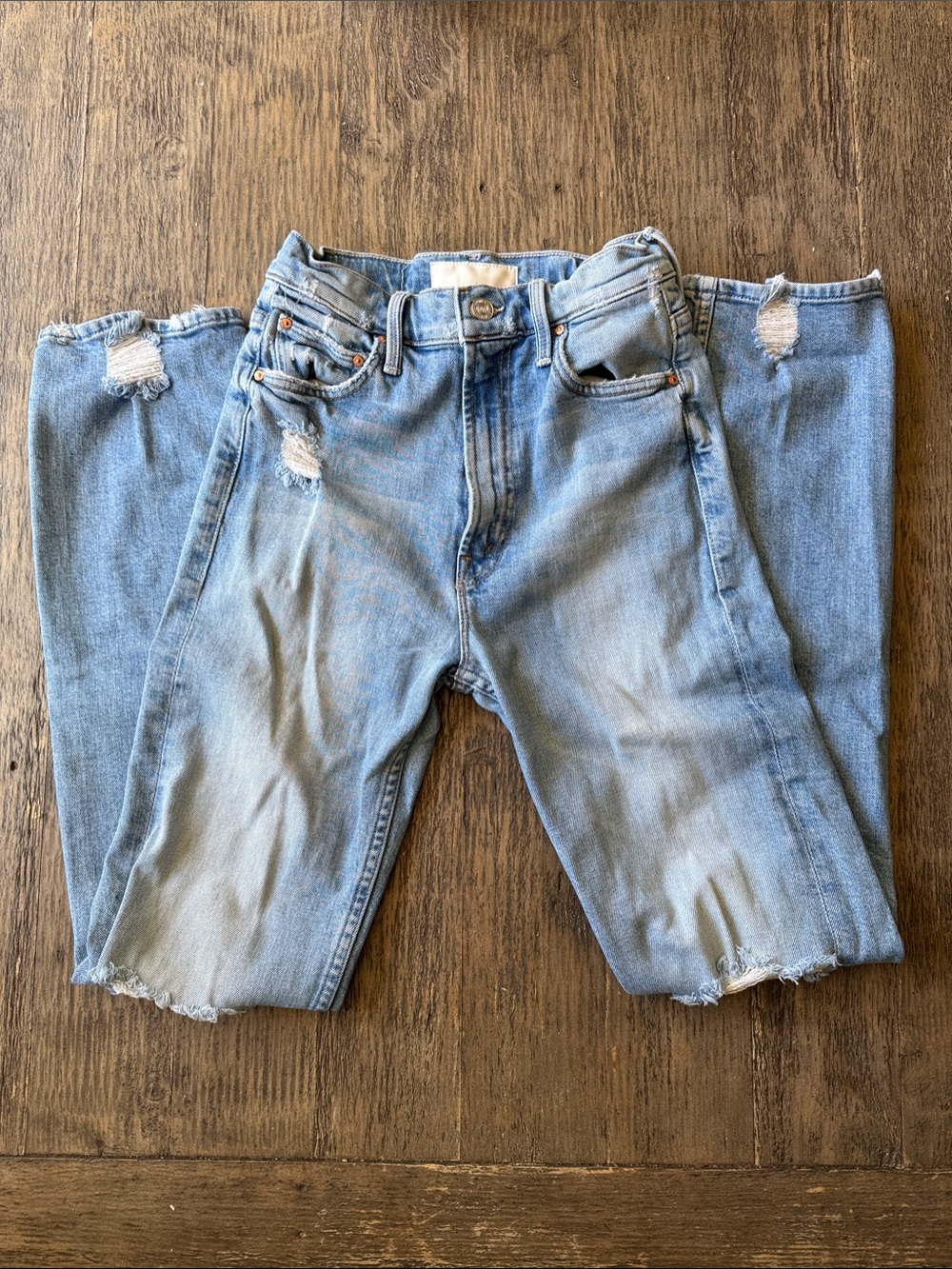 MOTHER Light Wash Distressed Skinny Jeans